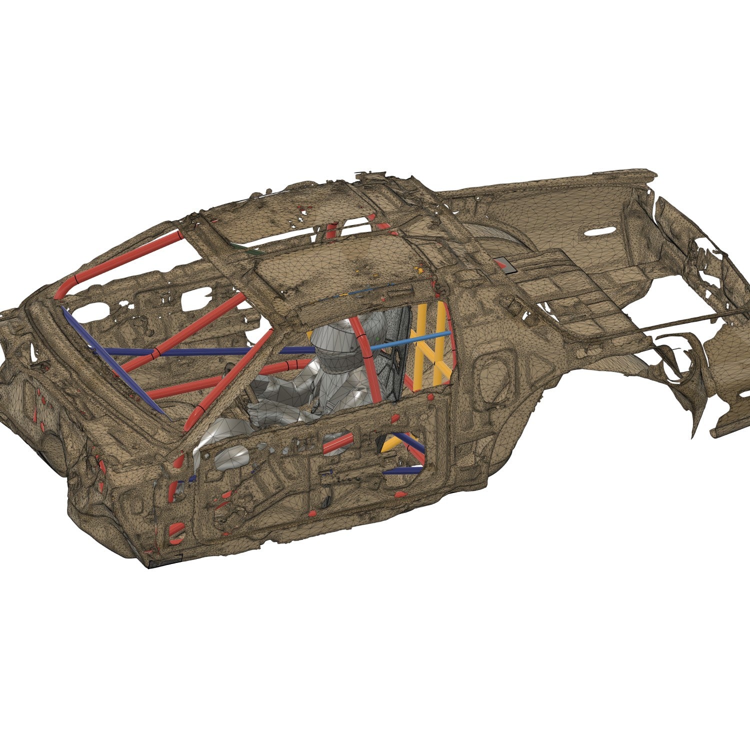 Henderson Race Shop 25.5 roll cage kit for 1982-1992 Camaro and Firebird shown in a 3D CAD wireframe model.