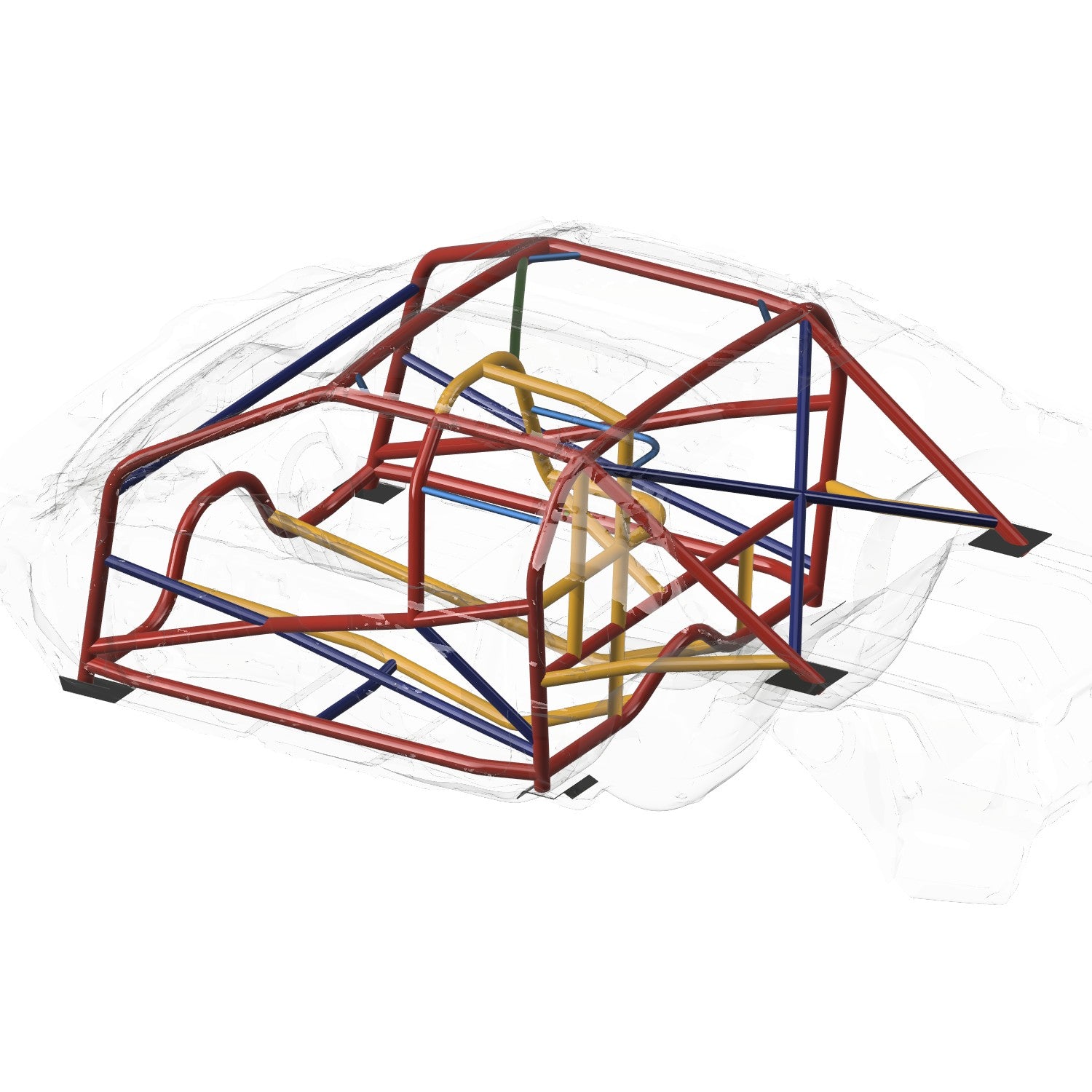 Henderson Race Shop 25.5 roll cage kit for 1982-1992 Camaro and Firebird, featuring a multi-colored CAD design.