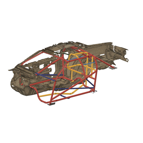 Henderson Race Shop 25.5 roll cage kit for 1982-1992 Camaro and Firebird with T-Tops shown in a 3D CAD model.