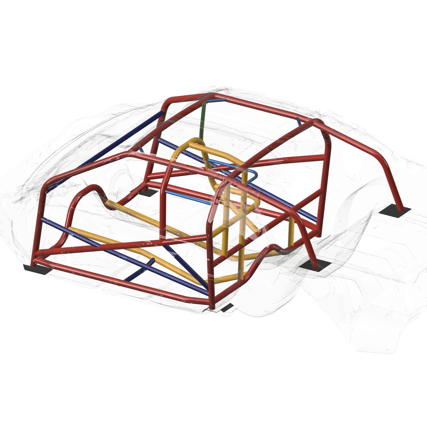 Henderson Race Shop 25.5 roll cage kit for 1982-1992 Camaro and Firebird, shown in a 3D CAD design model.