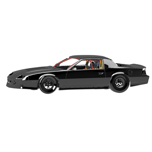 Henderson Race Shop 25.5 roll cage installed in a black 1982-1992 Camaro with T-Tops, showing interior tube layout.