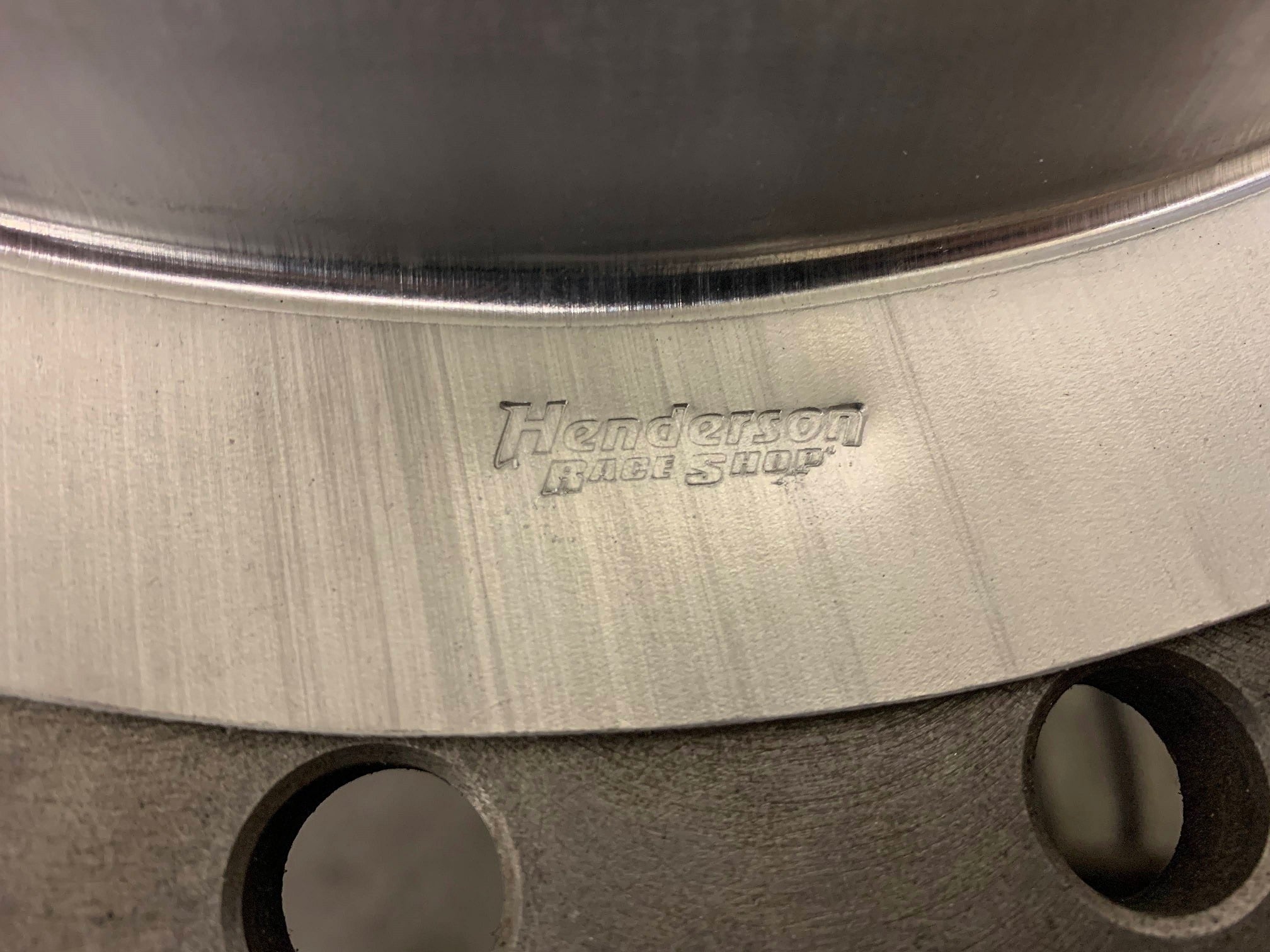 Henderson Race Shop Store 14-inch aluminum carburetor air cleaner base with machined finish and brand logo