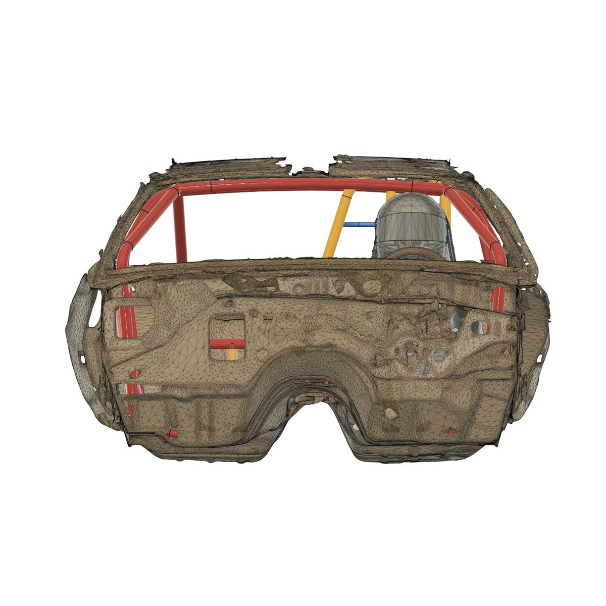 Henderson Race Shop 25.5 roll cage kit for 1982-1992 Camaro and Firebird shown in a 3D CAD wireframe model.