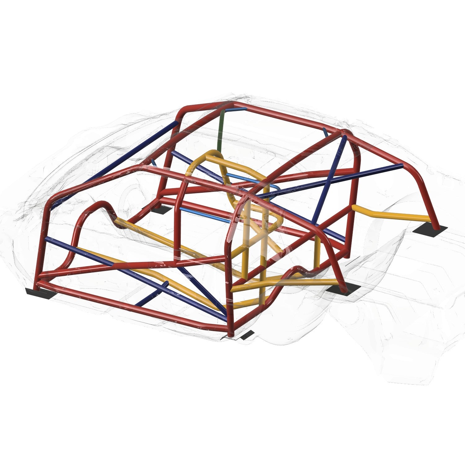 Henderson Race Shop Store 25.5 roll cage kit for 1982-1992 Camaro and Firebird with T-Tops, 3D CAD design view.