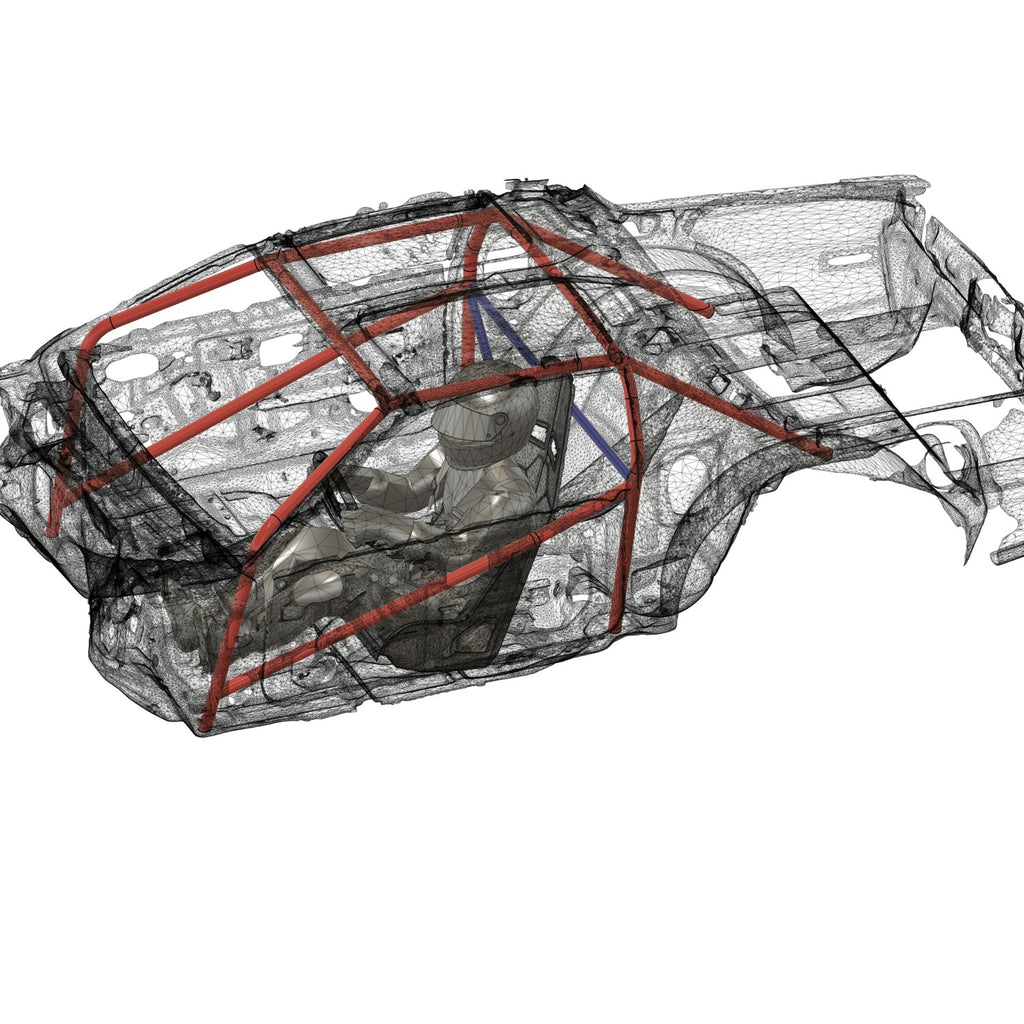 Henderson Race Shop Store 8.50 roll cage kit for 1982-1992 Camaro and Firebird with T-Tops shown in a 3D CAD model.