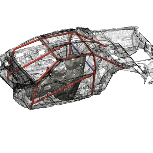 Henderson Race Shop Store 8.50 roll cage kit for 1982-1992 Camaro and Firebird with T-Tops shown in a 3D CAD model.