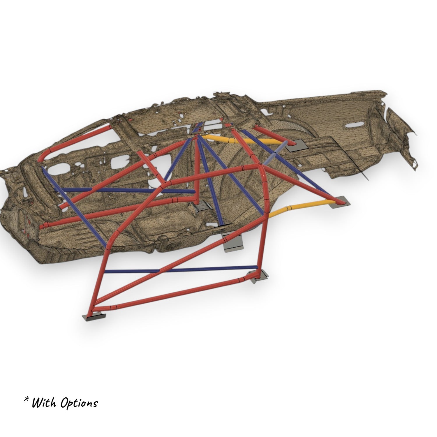 Henderson Race Shop Store 8.50 roll cage kit for 1982-1992 Camaro and Firebird with T-Tops shown in a CAD design.
