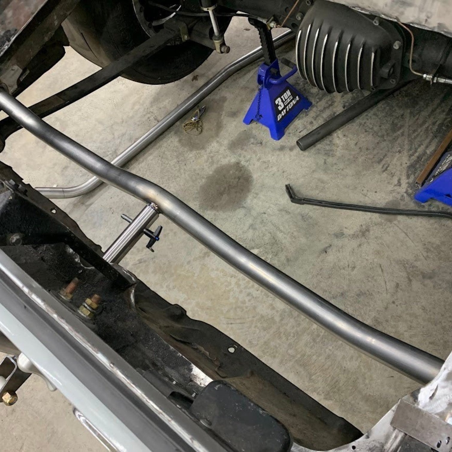 Henderson Race Shop Store weld-in chromoly parachute mount installed on a 1967-1969 Chevrolet Camaro chassis
