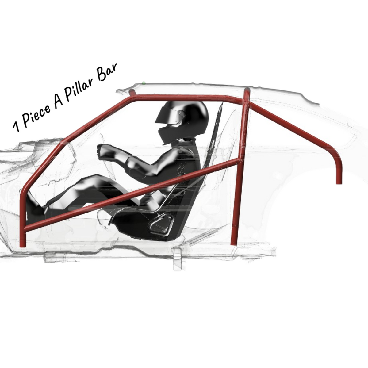 Henderson Race Shop Store 8.50 roll cage kit for 1971-1977 Chevy Vega featuring a one-piece A-pillar bar design.