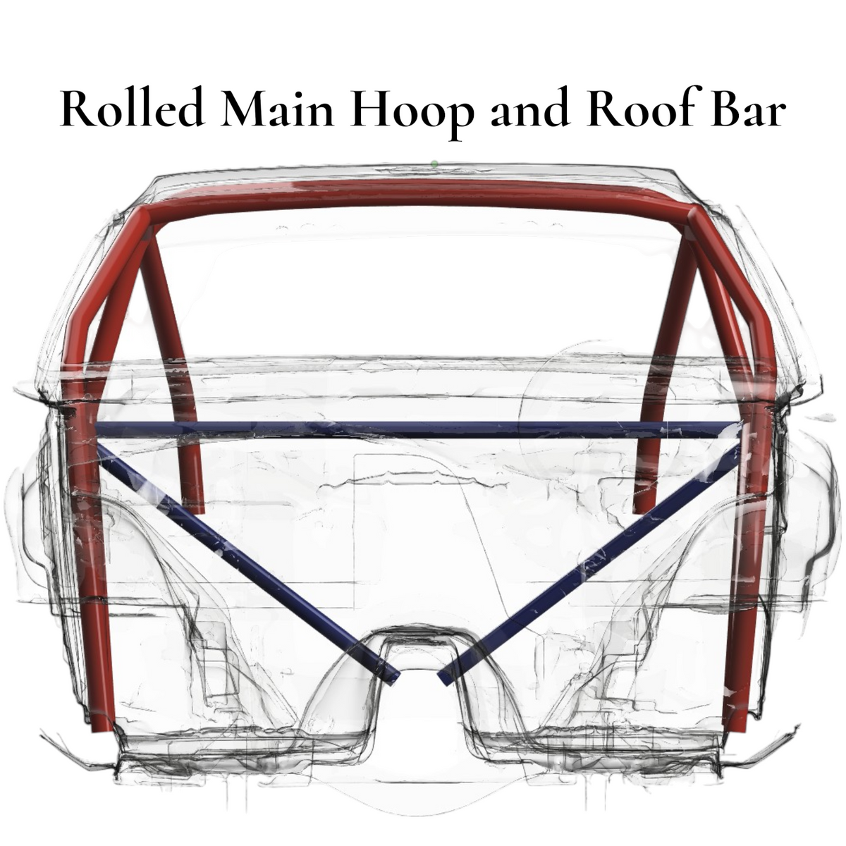 Henderson Race Shop Store 8.50 roll cage kit featuring a rolled main hoop and roof bar for a 1971-1977 Chevy Vega.