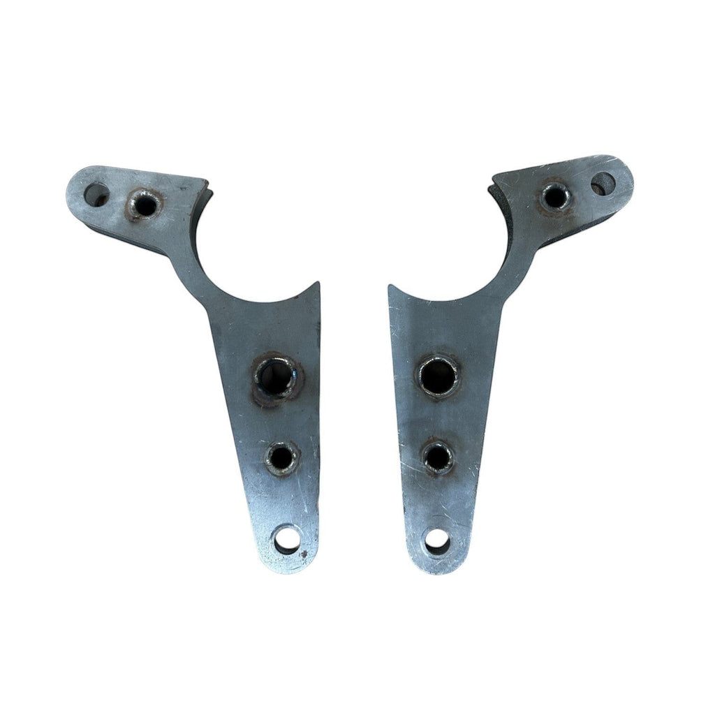 Henderson Race Shop Store chromoly steel axle brackets for a wheelie bar system with a bare metal finish