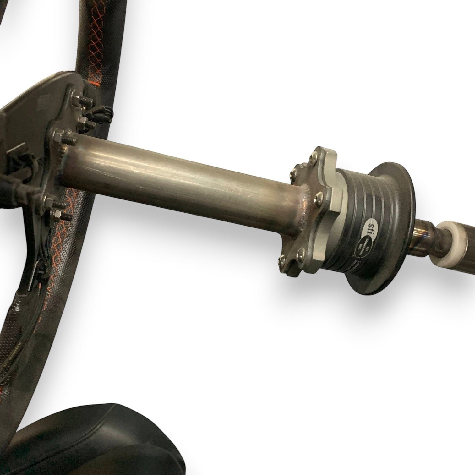 Henderson Race Shop Store chromoly steel steering column extension attached to a racing steering wheel hub