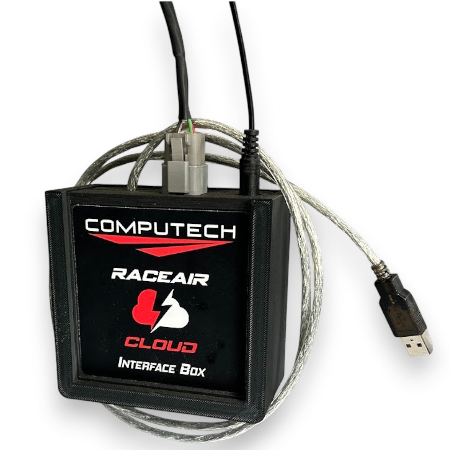 Henderson Race Shop Store Computech RaceAir Cloud interface box with black housing and connected USB cable
