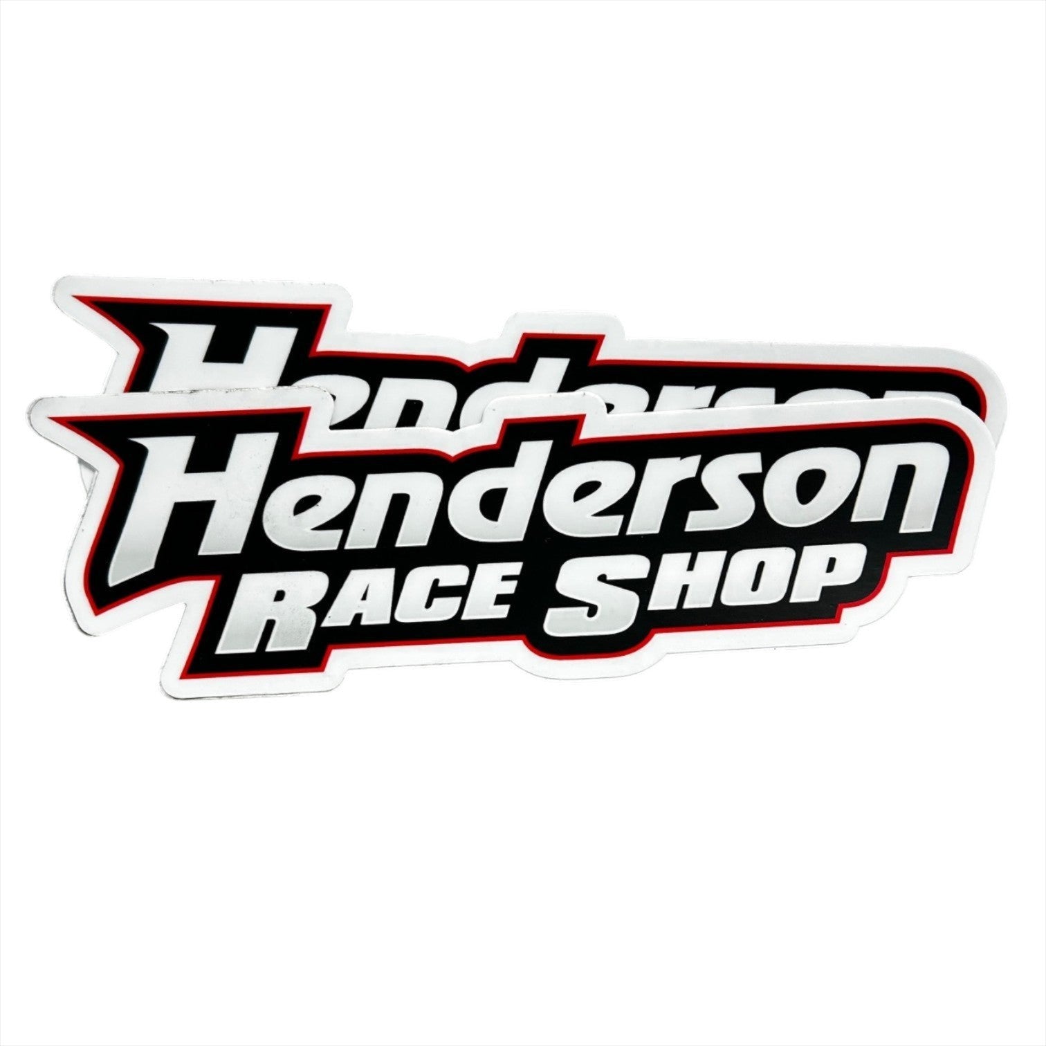 Henderson Race Shop Store die-cut decal sticker with bold white and black racing-style lettering