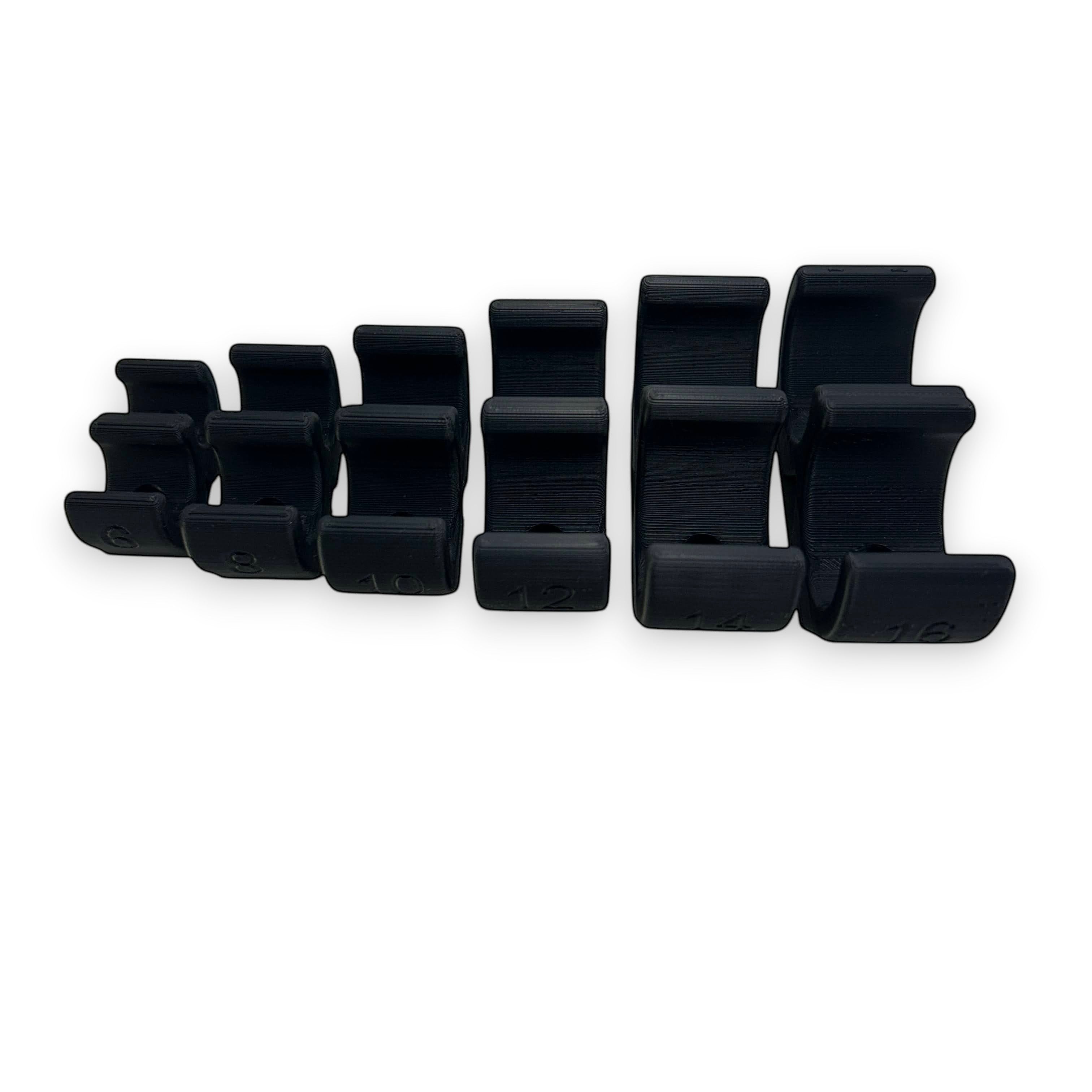 Henderson Race Shop Store black double flat base AN hose clamps in various sizes for organized fluid line management