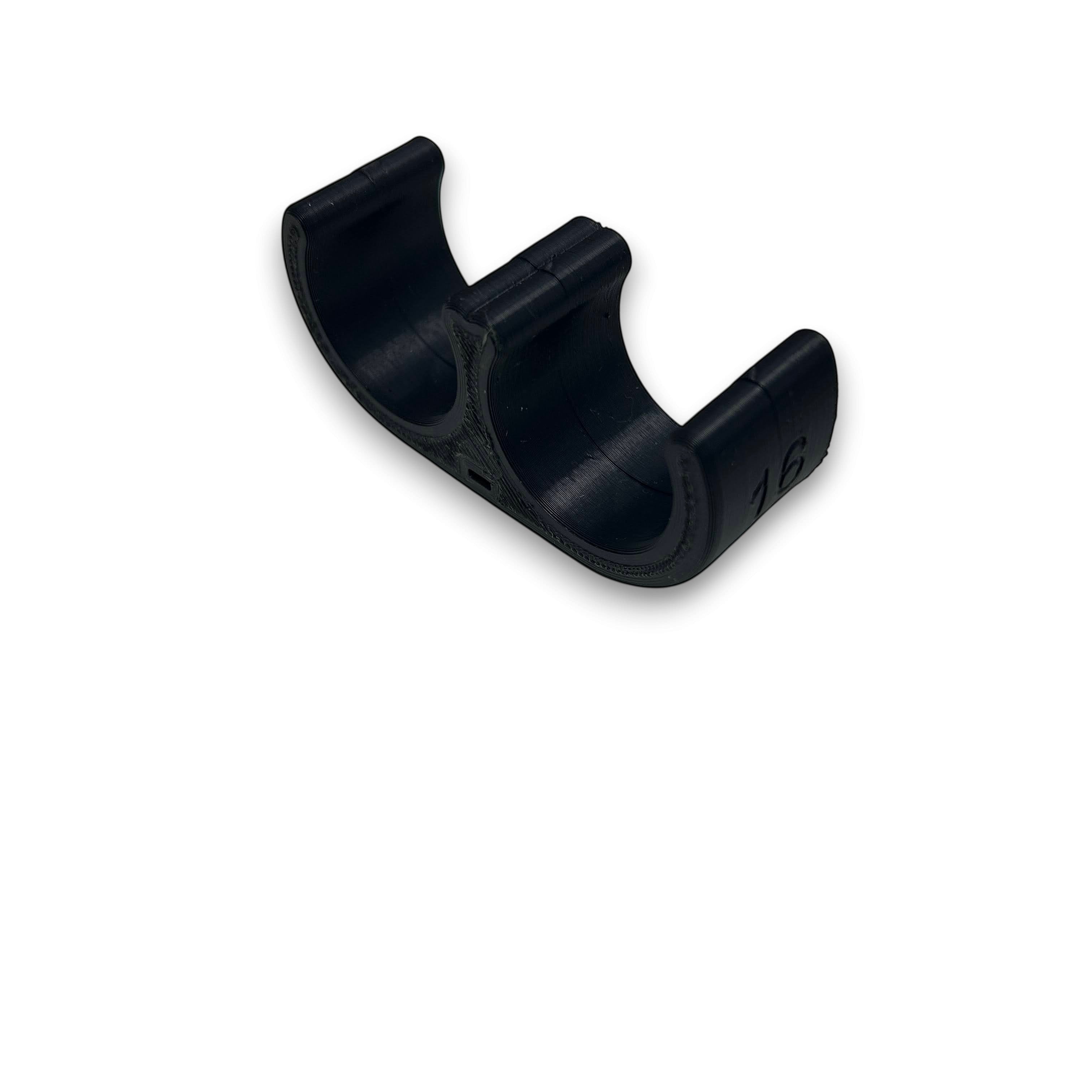 Henderson Race Shop Store black double floating AN hose clamp for organizing two fluid lines with size 16 marking