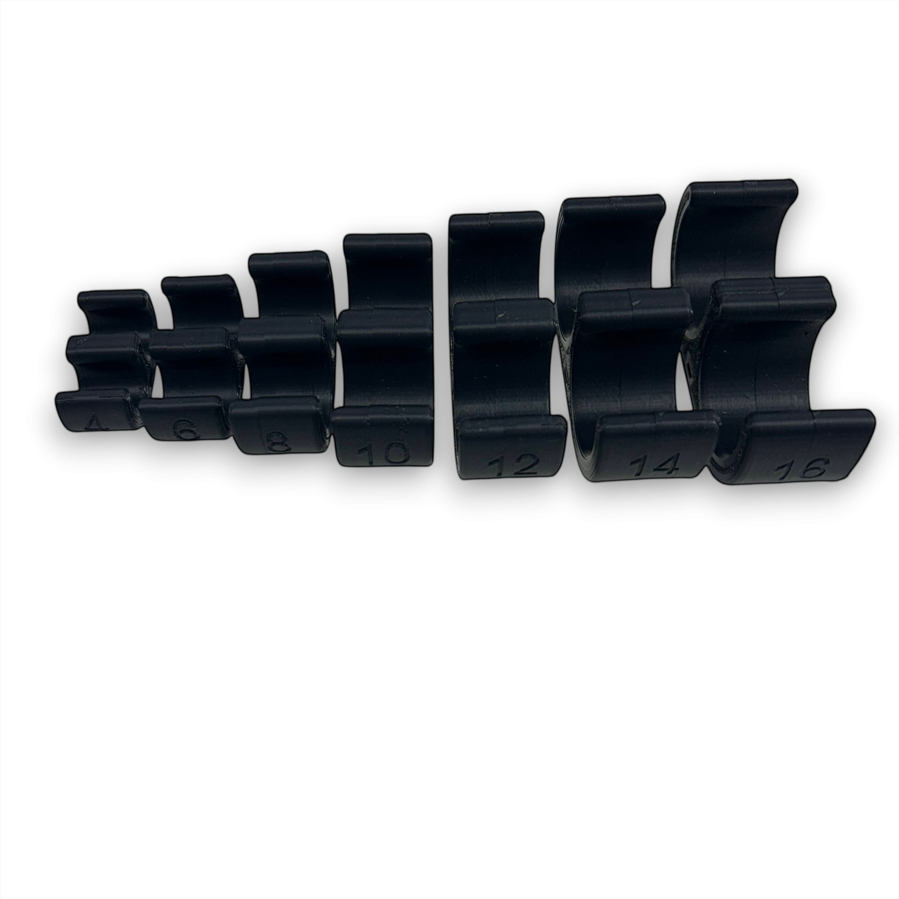 Henderson Race Shop Store black double floating AN hose clamps in various sizes from -4 to -16 for fluid line management