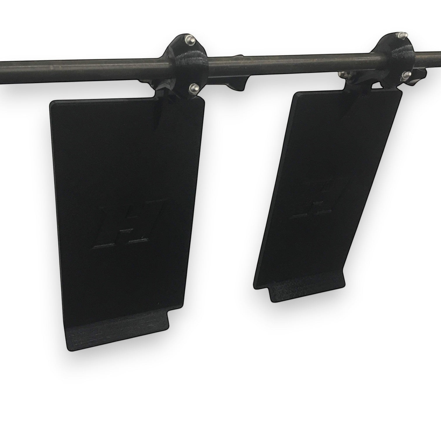 Henderson Race Shop Store custom black ASA drag racing blinders with stainless steel mounting hardware on a roll cage