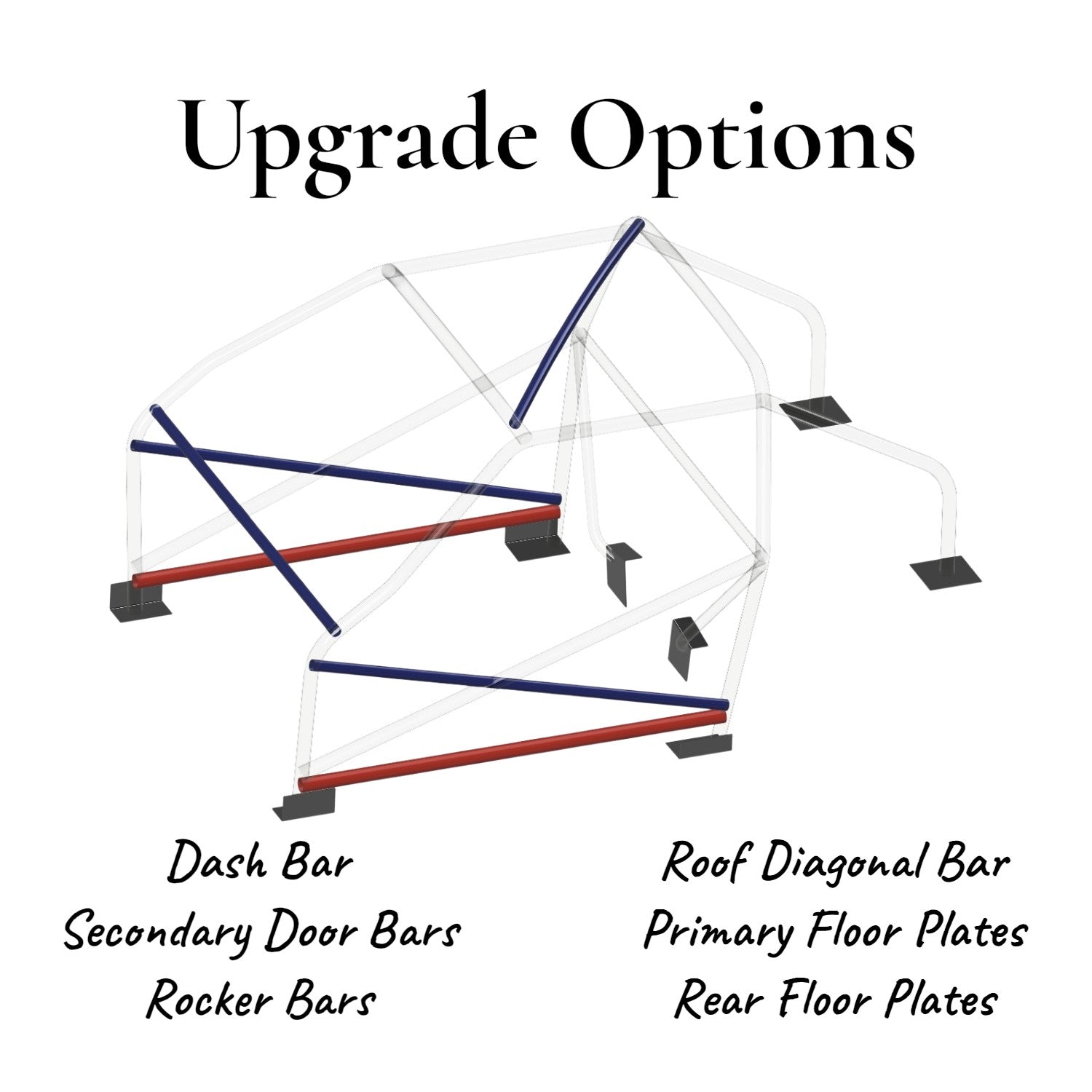 Henderson Race Shop Store 8.50 roll cage upgrade options for 1979-1993 Fox Body Mustang convertible in CAD diagram