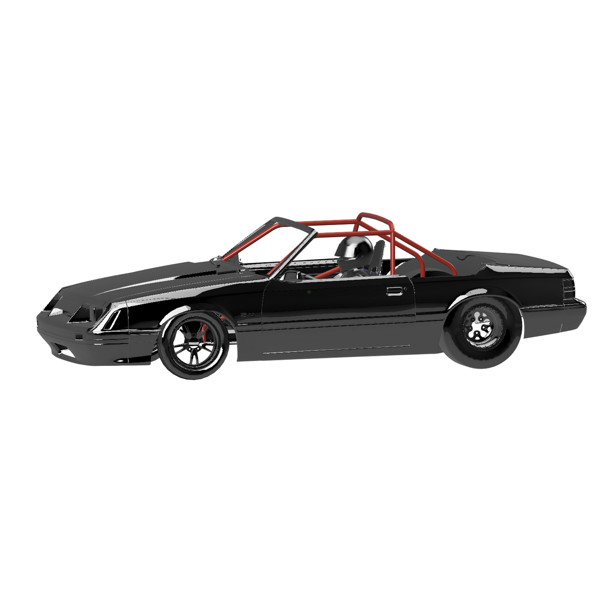 Henderson Race Shop Store 8.50 roll cage installed in a black Fox Body Mustang convertible with a driver