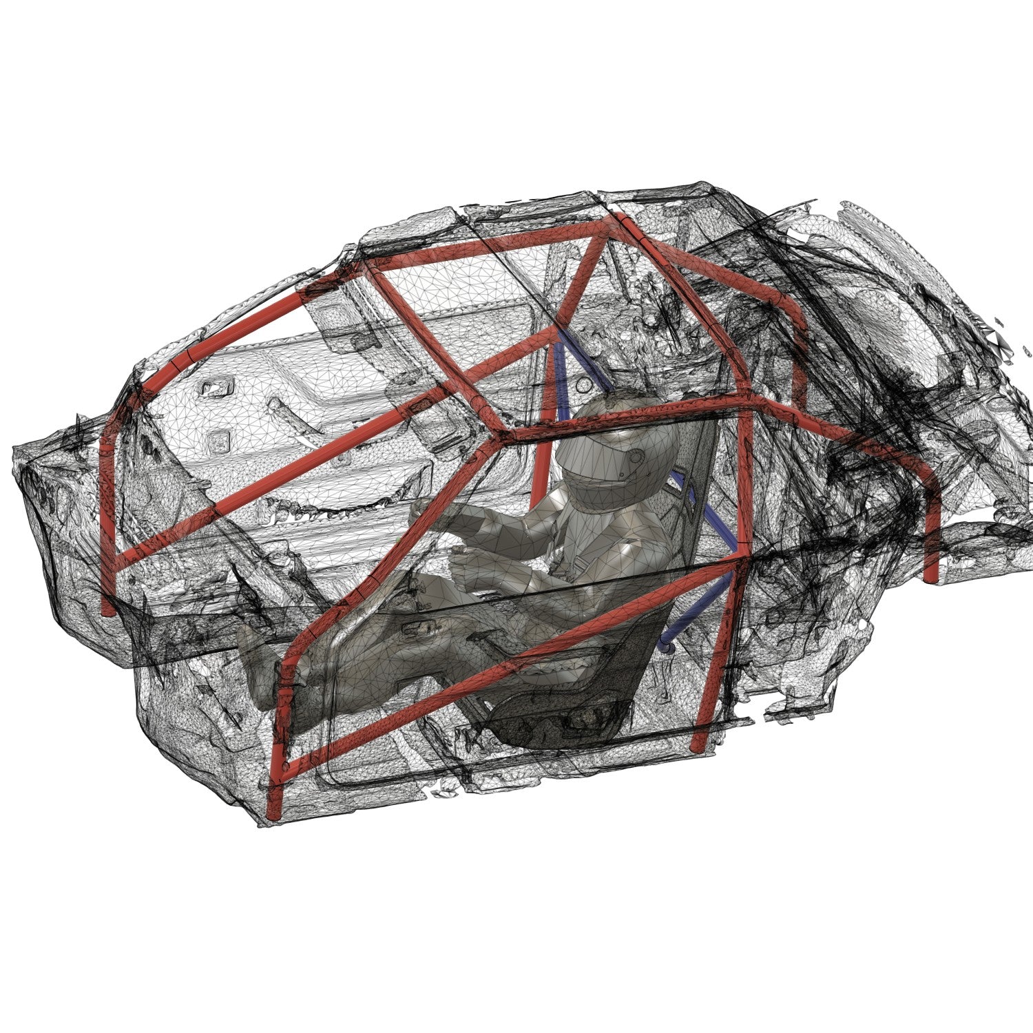 Henderson Race Shop Store 8.50 roll cage kit CAD design for 1979-1993 Fox Body Mustang convertible interior