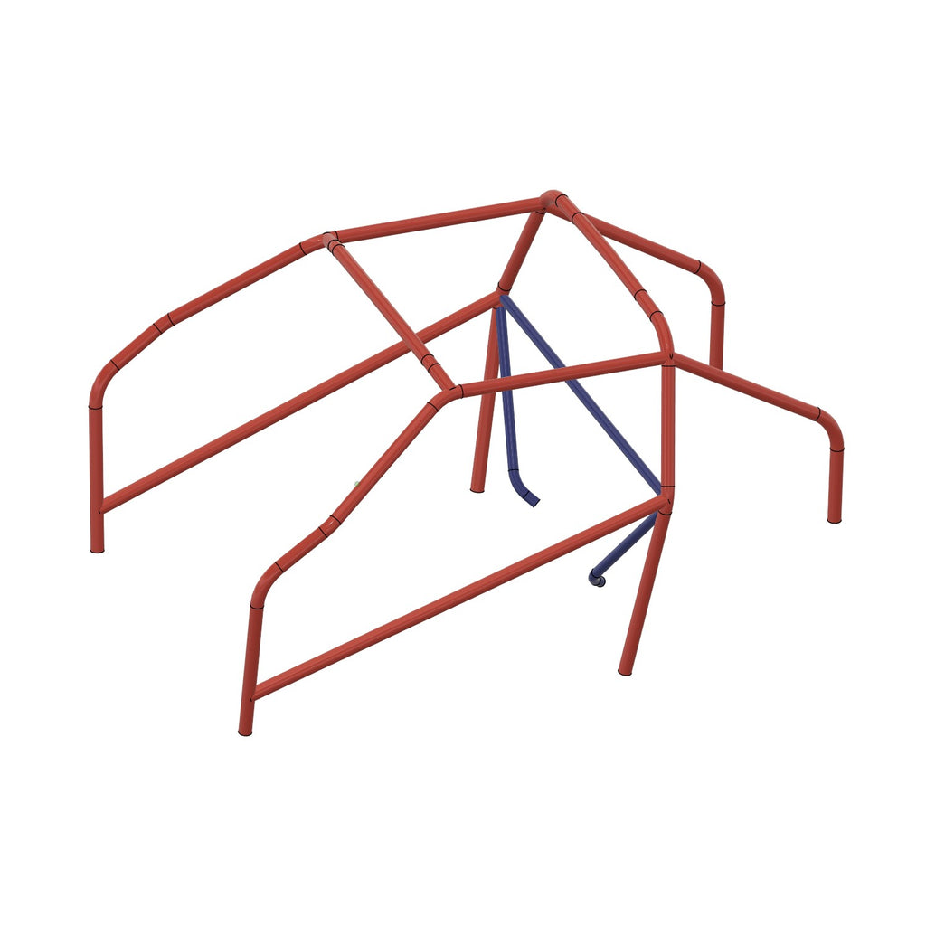 Henderson Race Shop Store 8.50 roll cage kit for 1979-1993 Fox Body Mustang convertible in red and blue metal tubing