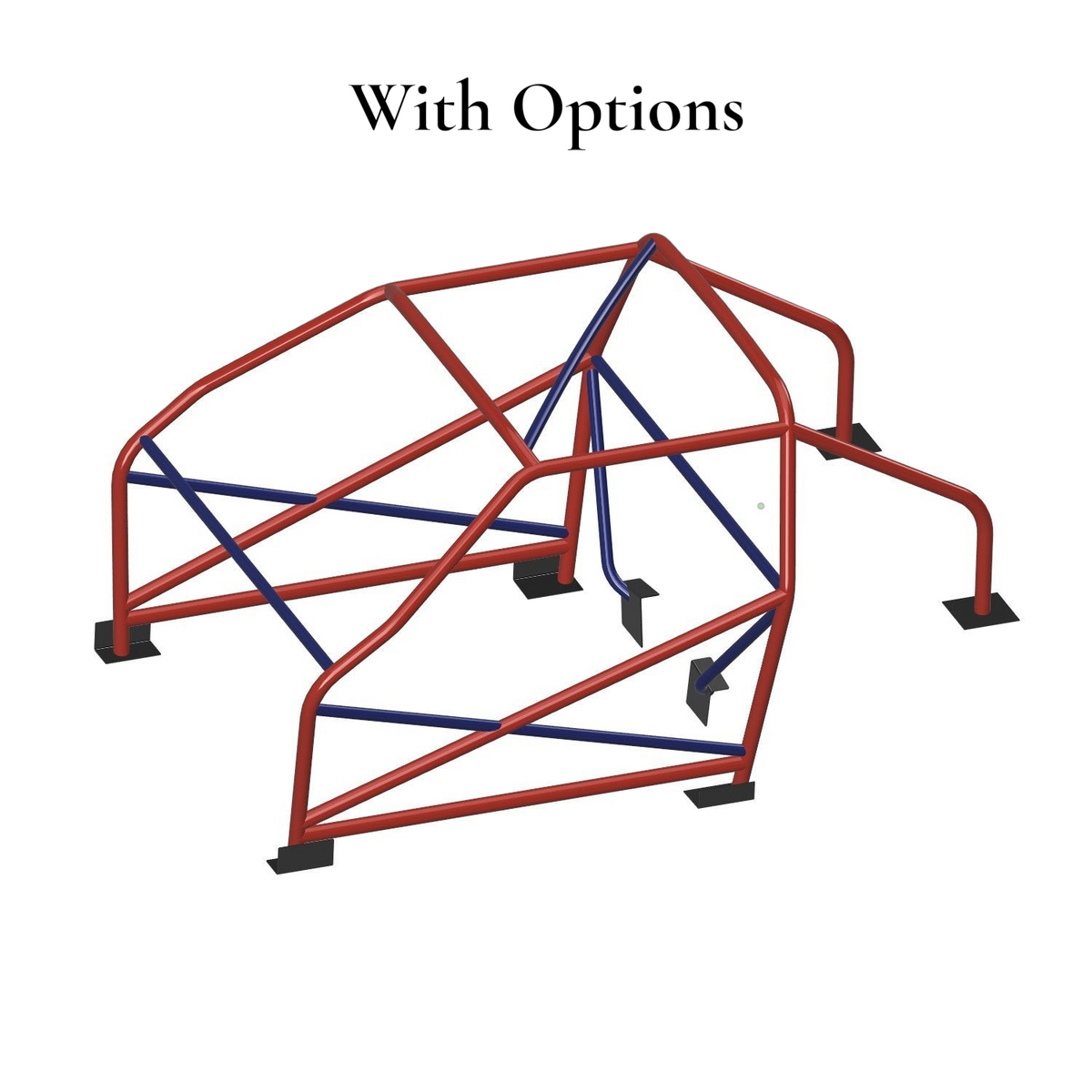 Henderson Race Shop Store 8.50 roll cage kit for Fox Body Mustang convertible with optional bars in red and blue