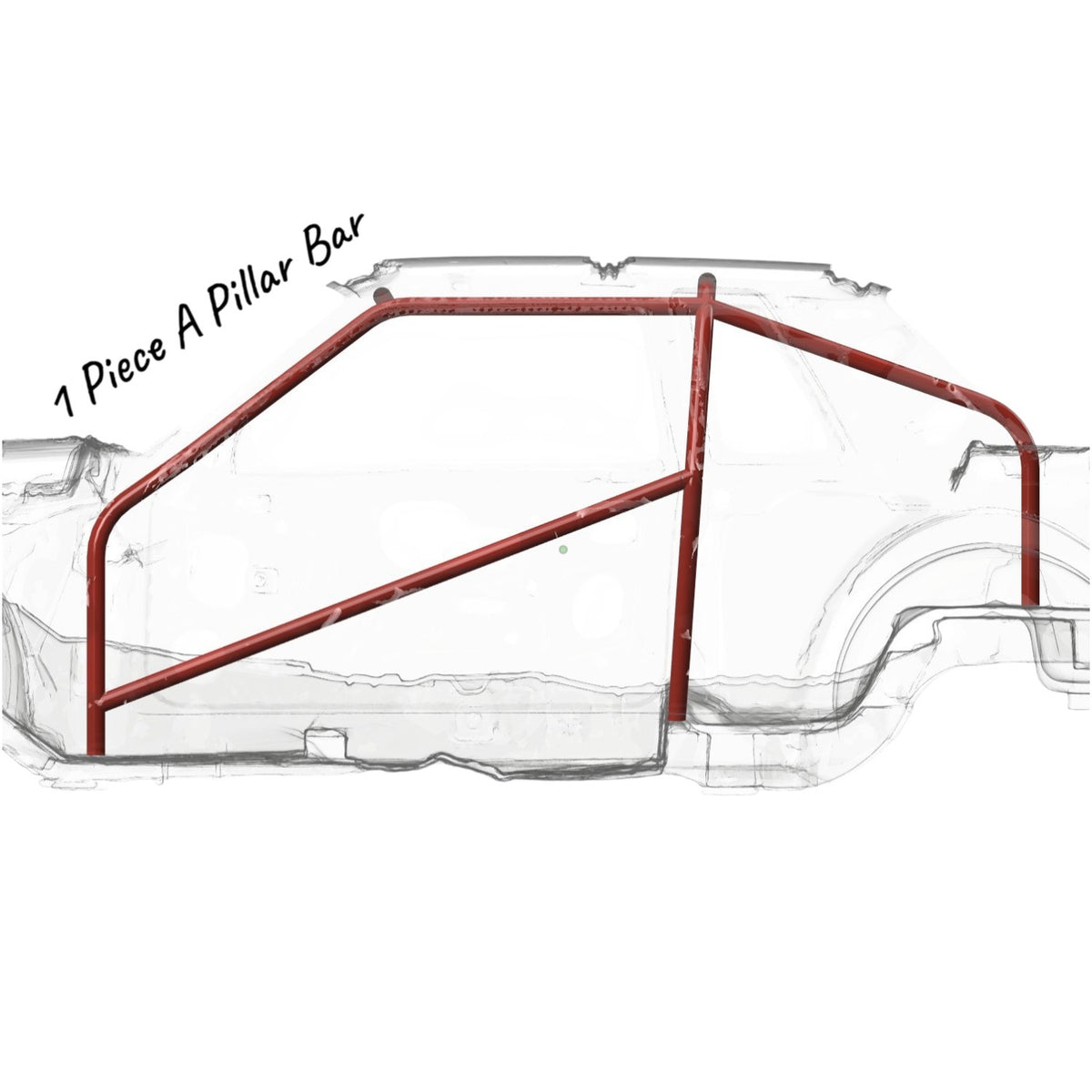 Henderson Race Shop Store 8.50 roll cage kit for Fox Body Mustang featuring a 1-piece A-pillar bar design.