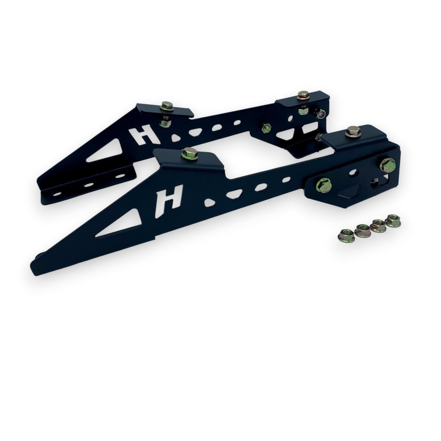 Henderson Race Shop Store black powder-coated steel seat mount brackets for Kirkey seats in GM G-Body vehicles.