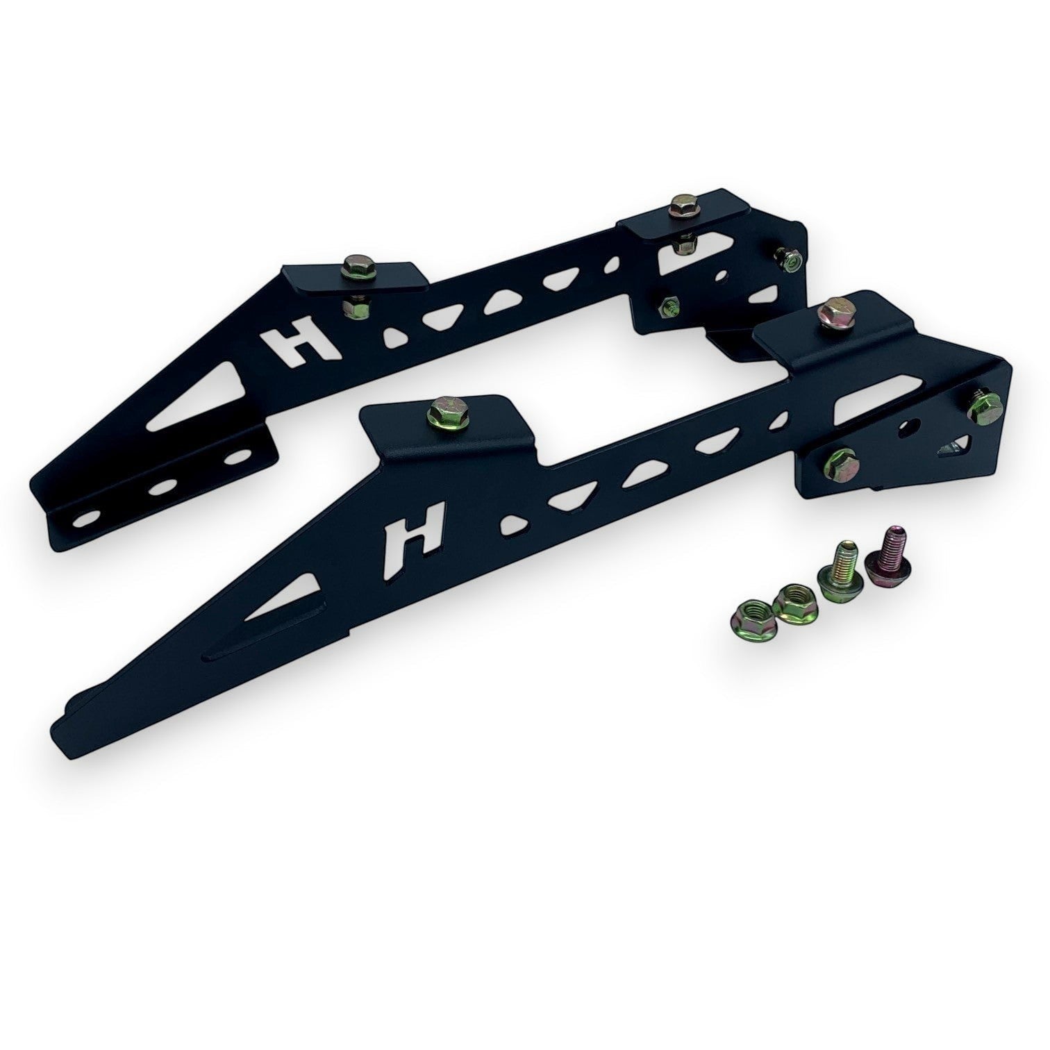 Henderson Race Shop Store black steel seat mount brackets for Kirkey 38 and 55 series seats with mounting hardware.