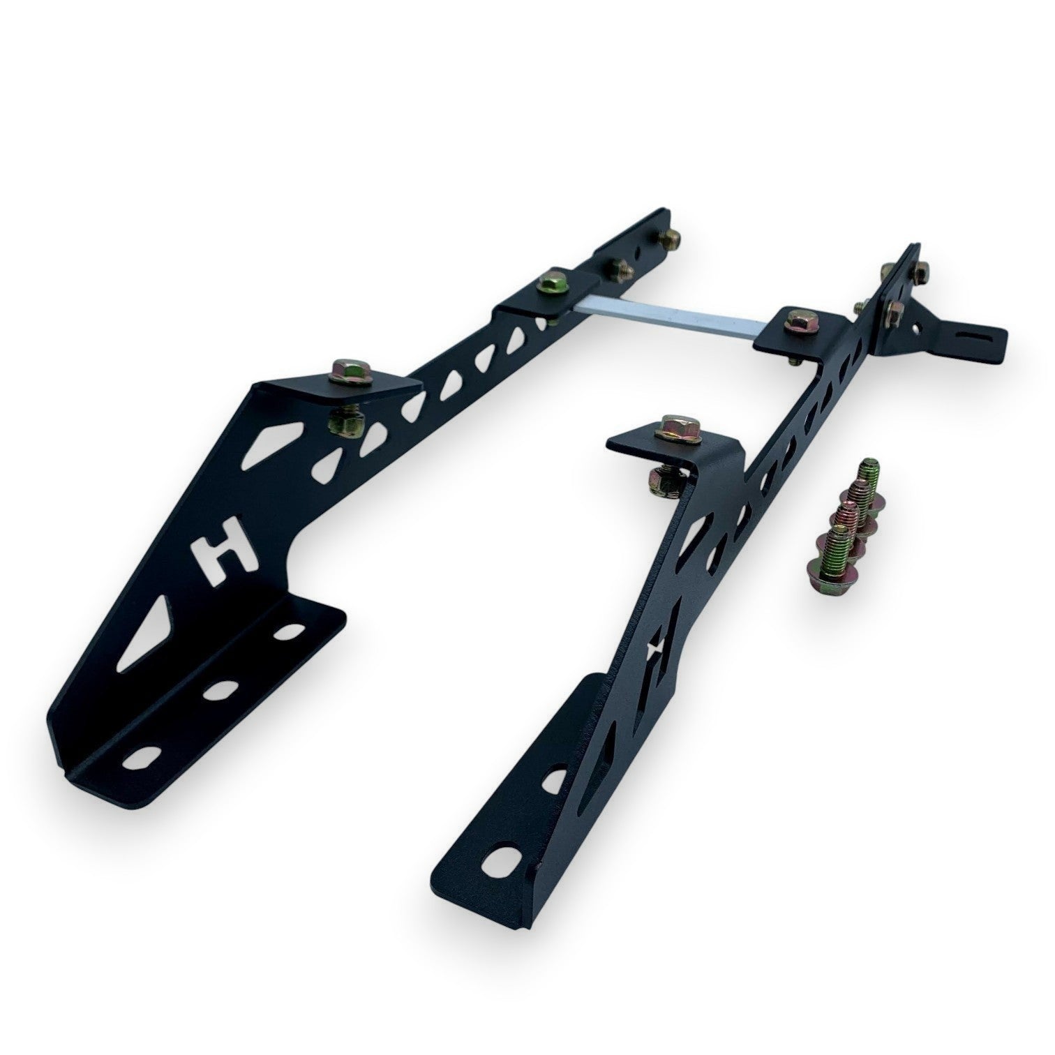 Henderson Race Shop Store black steel seat mount brackets for Kirkey seats in Ford Mustang S550 and S650 models