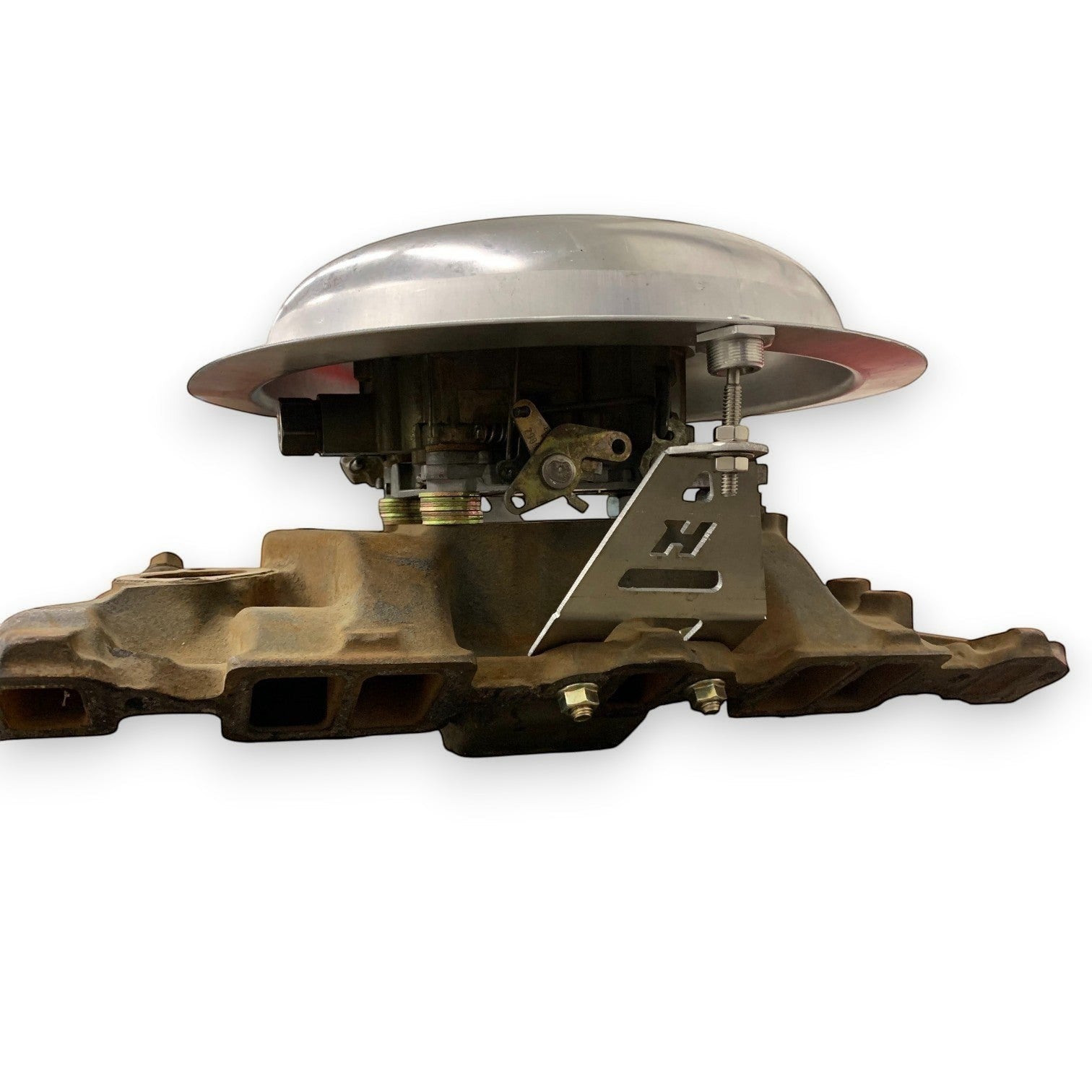 Henderson Race Shop Store NHRA legal aluminum air cleaner base with quick release latches mounted on intake manifold
