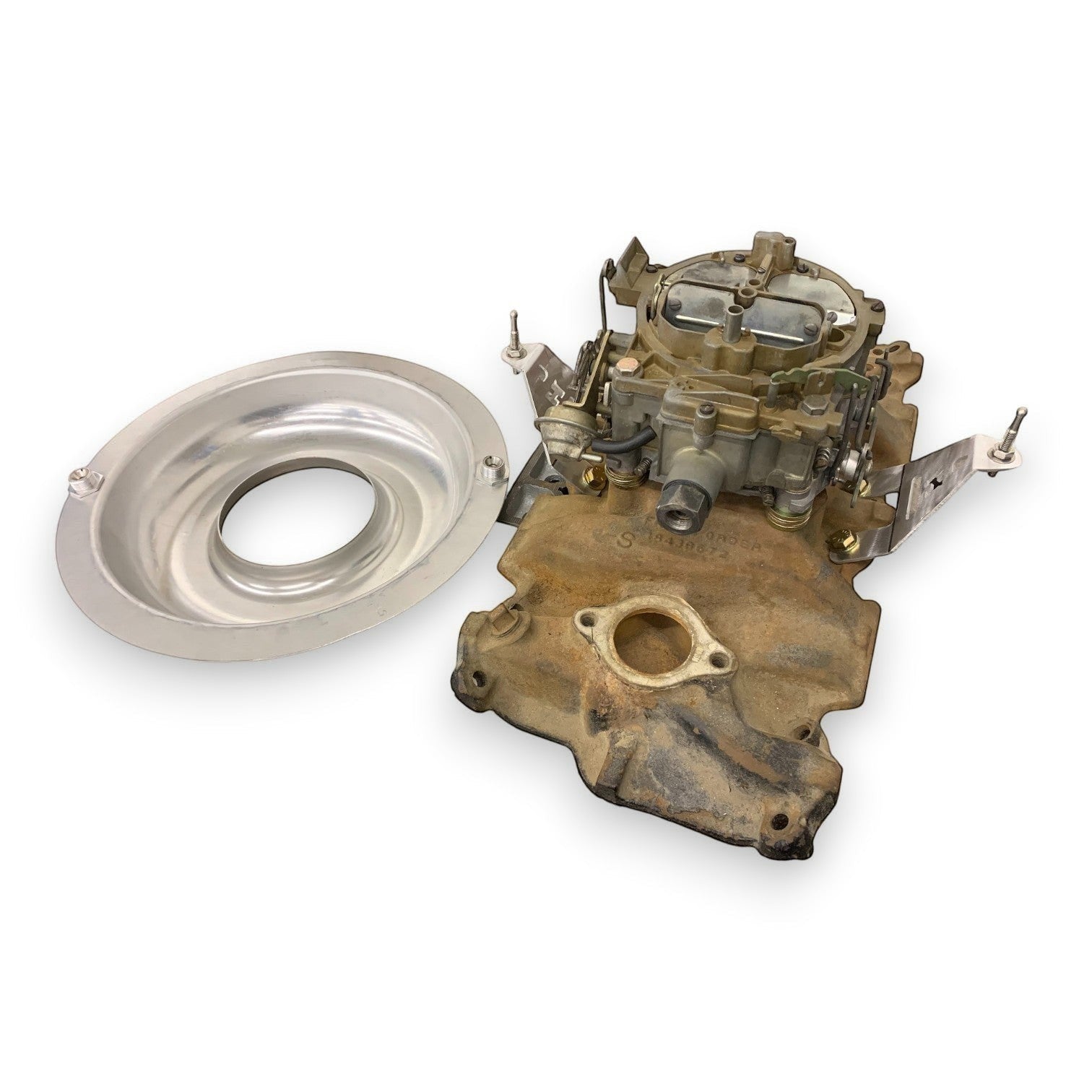 Henderson Race Shop Store NHRA legal 14-inch aluminum air cleaner base with quick-release latches on a carburetor.