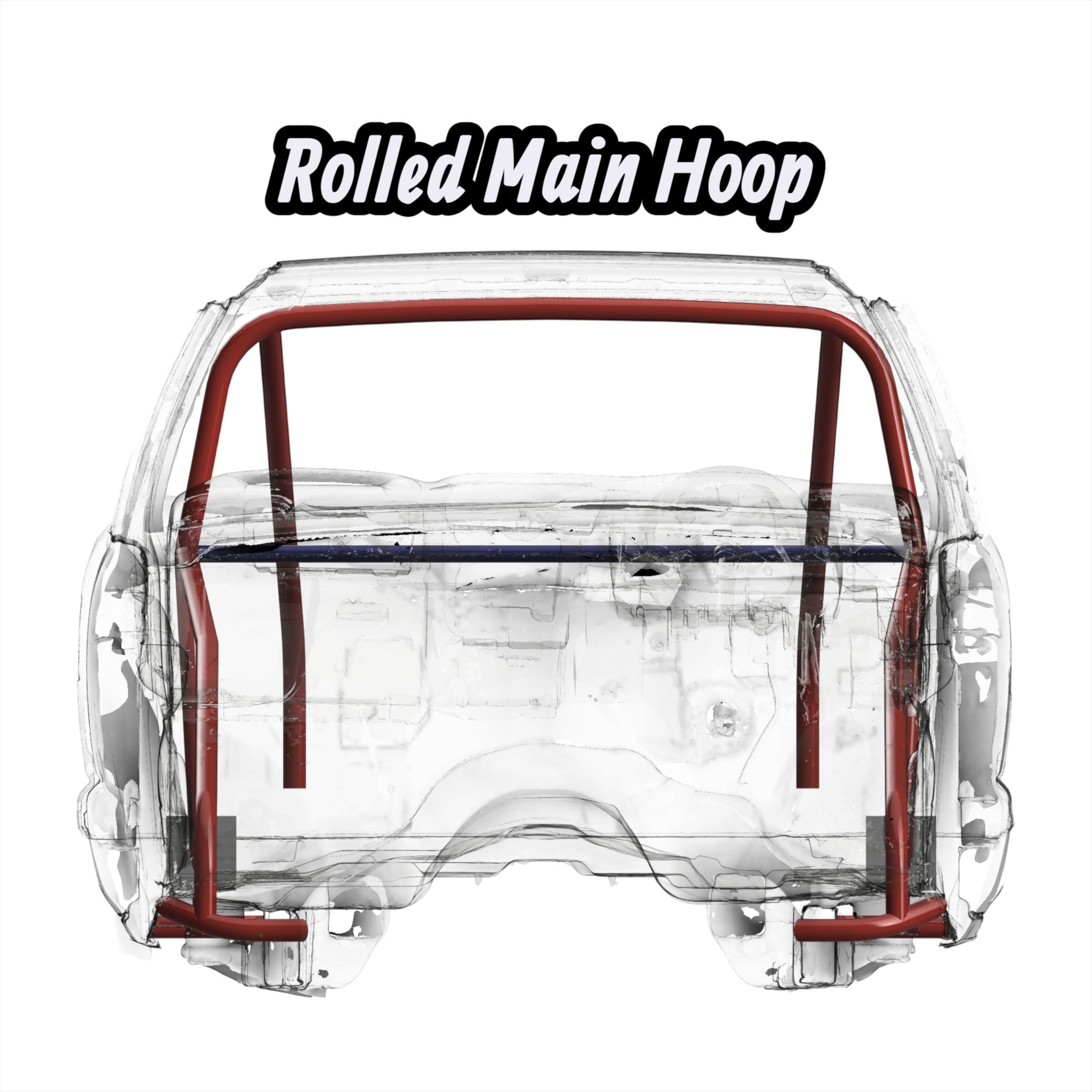 Henderson Race Shop Store roll bar kit with a rolled main hoop for a 1968-1974 Nova, shown in a CAD chassis view.