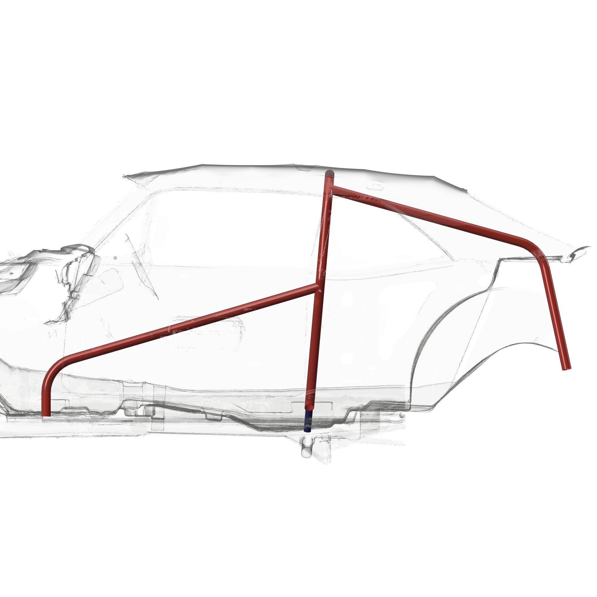 Henderson Race Shop Store 1968-1974 Nova roll bar kit shown as a red CAD overlay on a vehicle chassis outline.