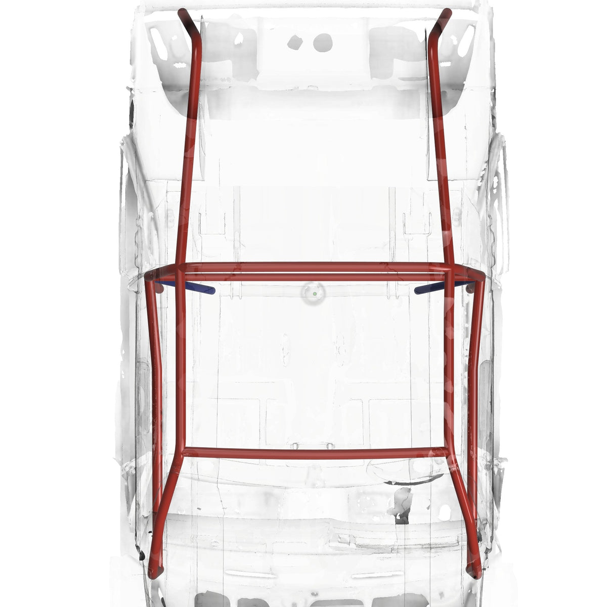 Henderson Race Shop Store 8.50 roll cage kit for 1968-1974 Nova shown in a top-down CAD wireframe view.
