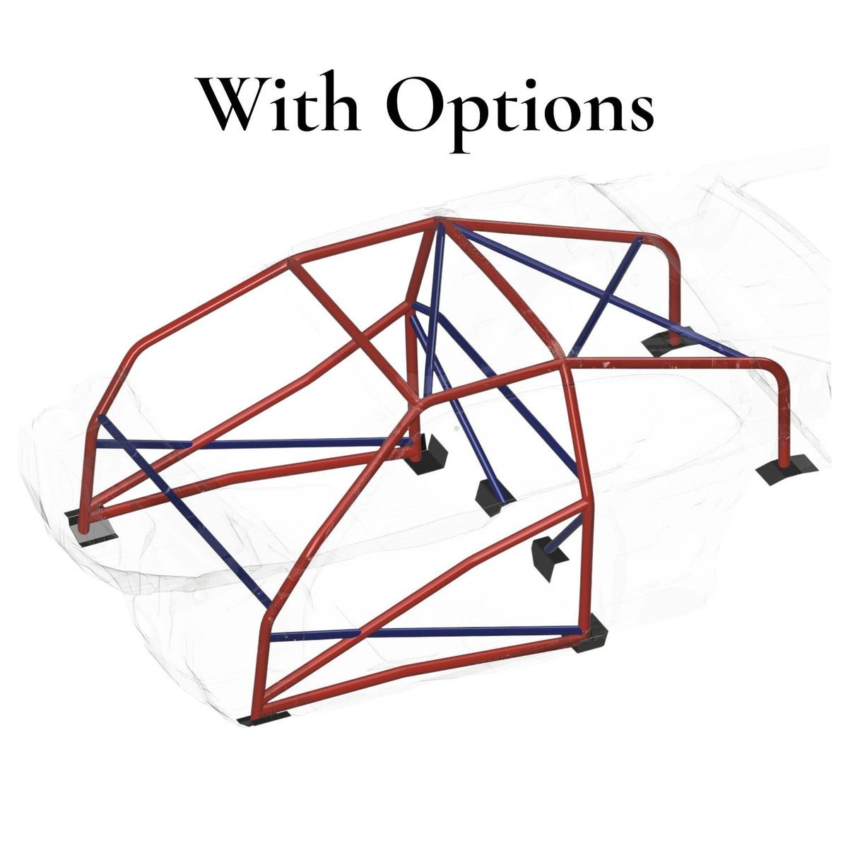 Henderson Race Shop Store 8.50 roll cage kit for Plymouth Duster and Dodge Demon with optional bars shown in blue.