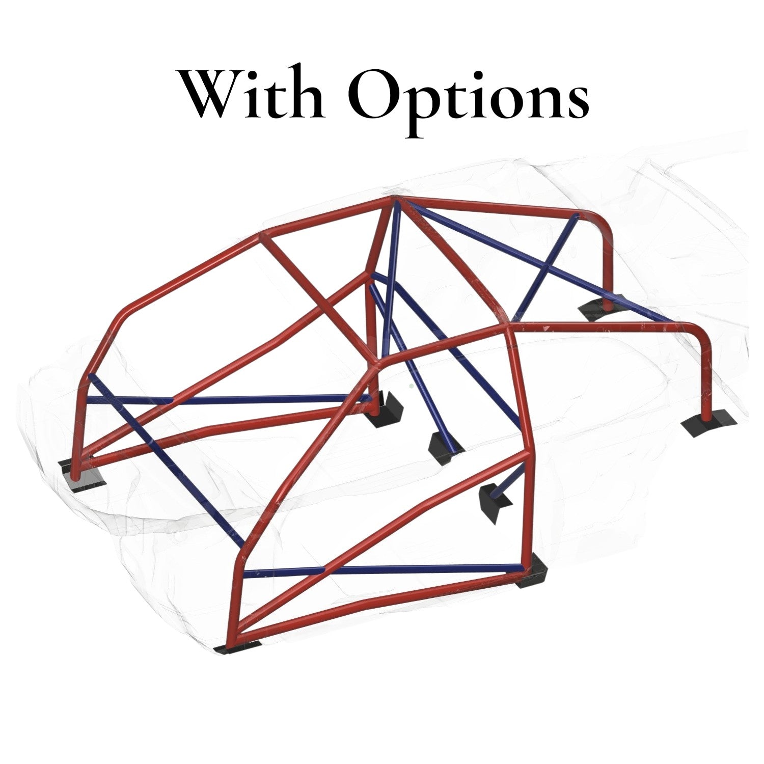 Henderson Race Shop Store 8.50 roll cage kit for Plymouth Duster and Dodge Demon with optional bars shown in blue.