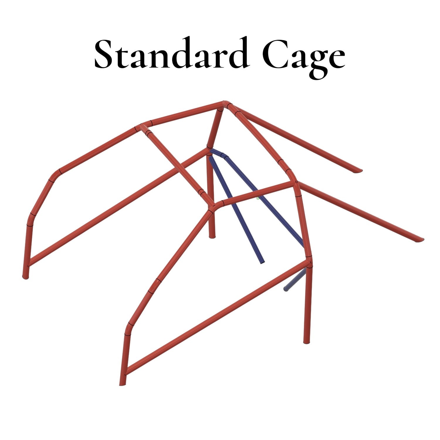 Henderson Race Shop Store 8.50 roll cage kit for Plymouth Duster and Dodge Demon showing red and blue steel tubing.