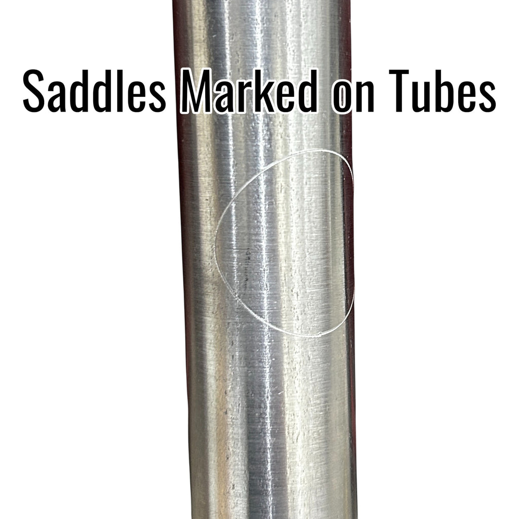 Henderson Race Shop Store roll bar tube featuring a precision laser-etched saddle mark for easy installation alignment.
