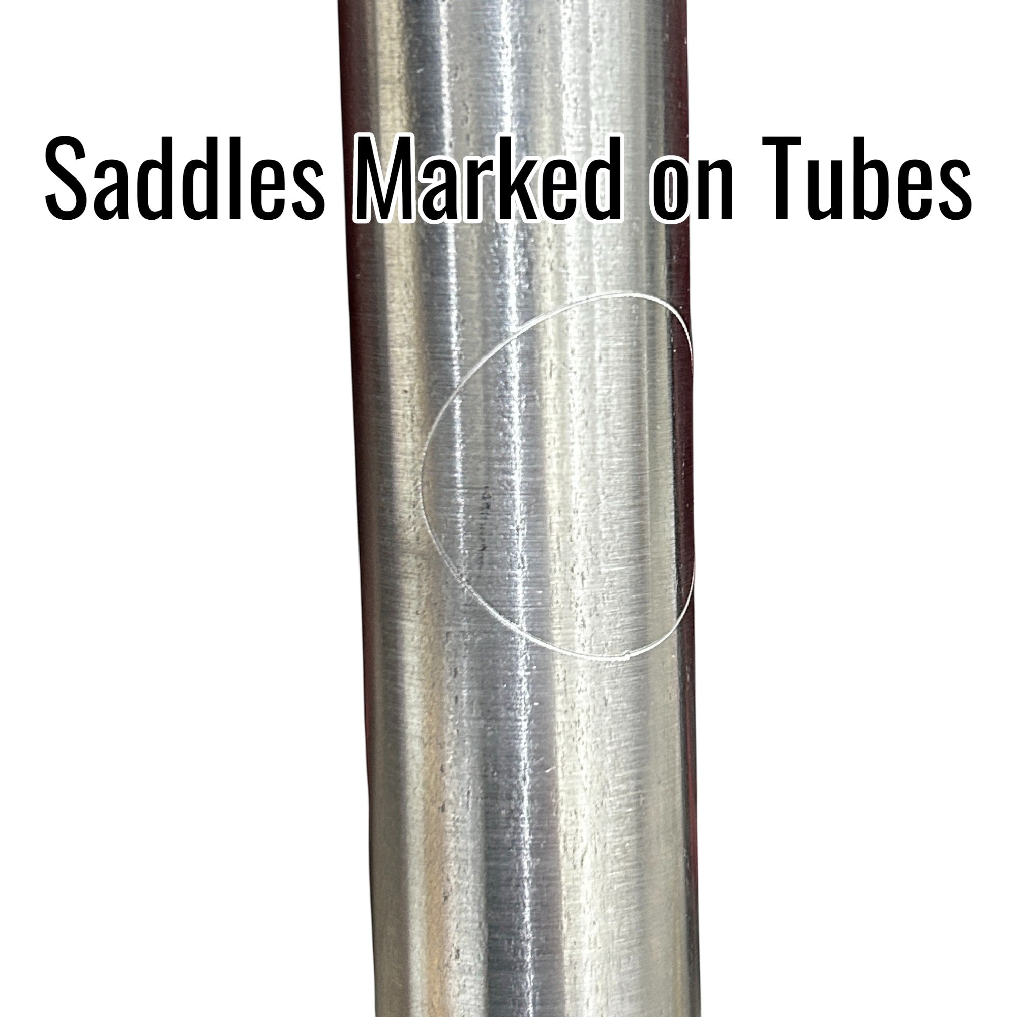 Henderson Race Shop Store roll bar tube featuring a precision laser-etched saddle mark for easy installation alignment.