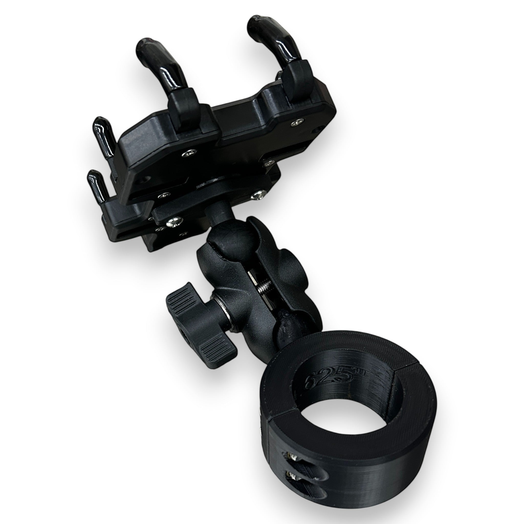Henderson Race Shop Store roll cage phone mount with a heavy-duty clamp and adjustable RAM-style ball system.