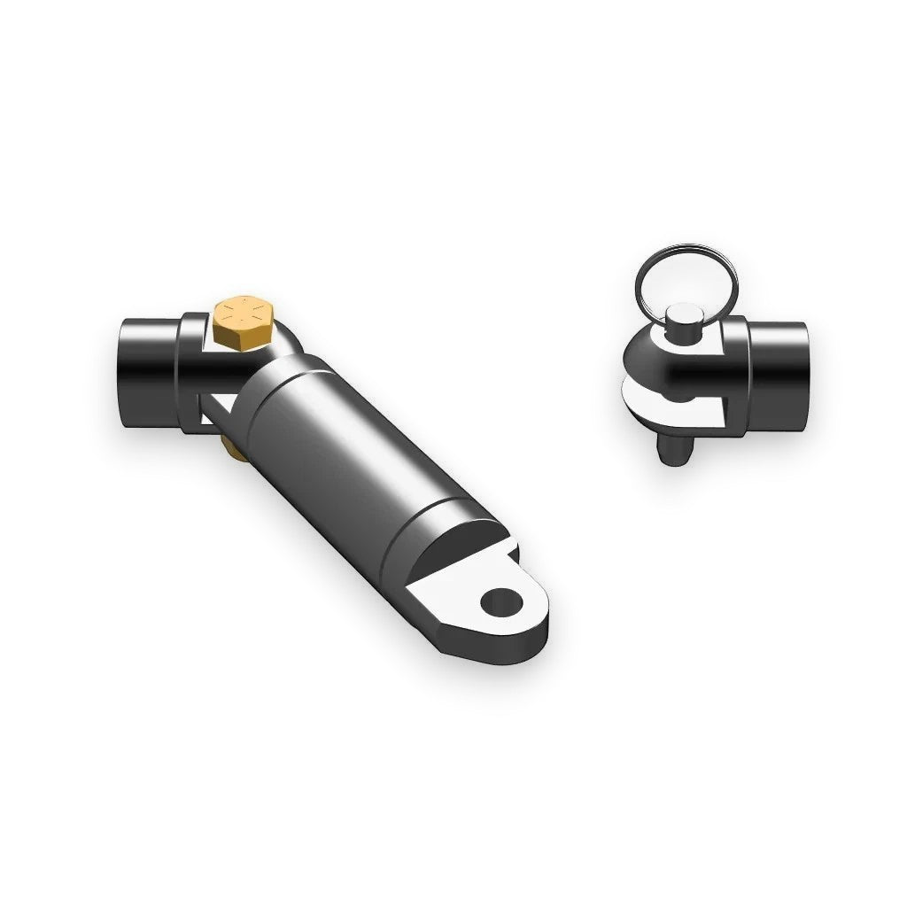 Henderson Race Shop Store steel roll cage swing-out kit with precision-machined mechanical stops and quick-release pin