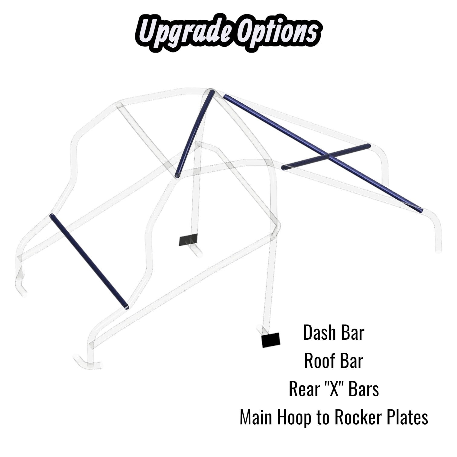 Henderson Race Shop Store 8.50 roll cage upgrade options for 2nd Gen S10, featuring dash, roof, and rear X-bars.