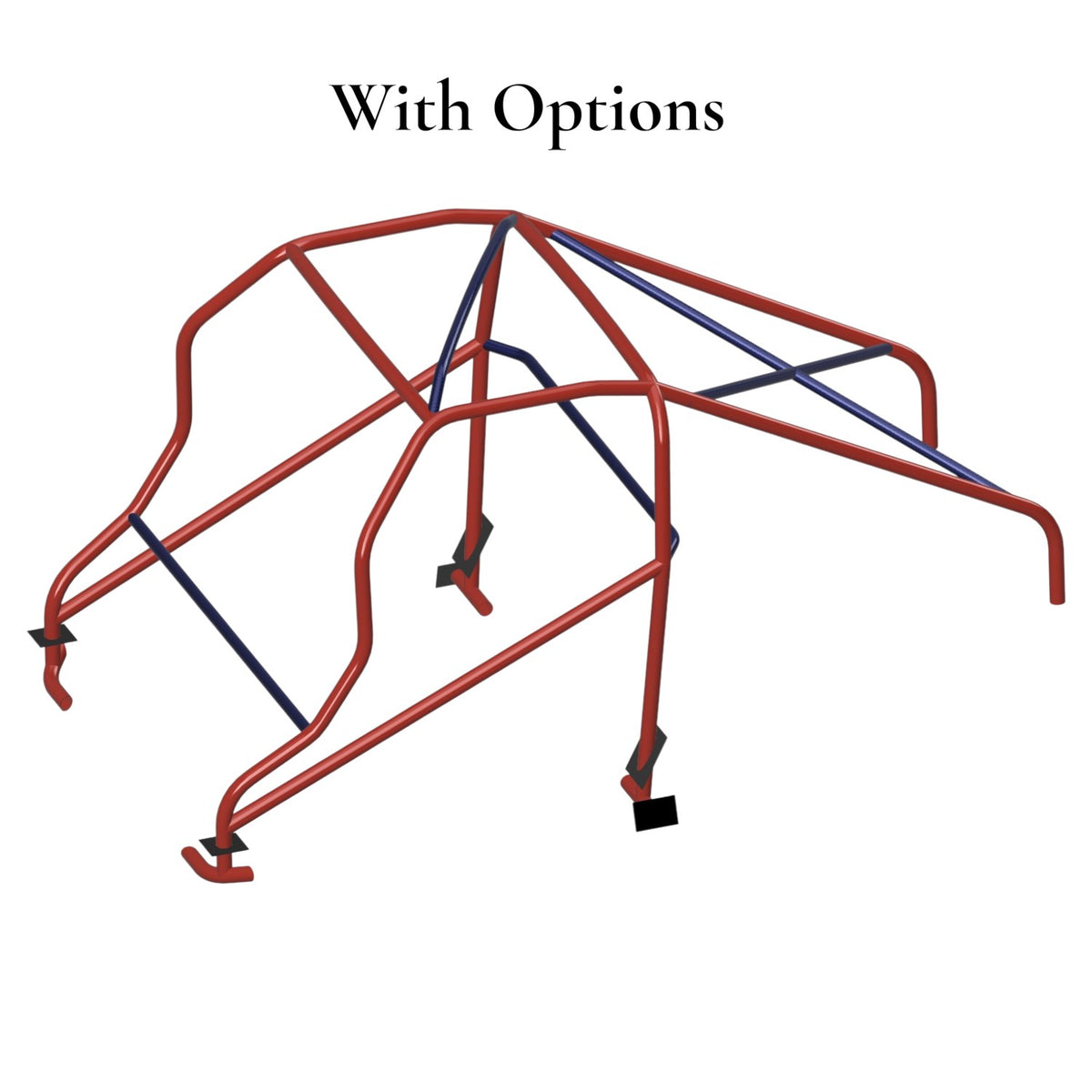 Henderson Race Shop Store 8.50 roll cage kit for 2nd Gen S10 with red main structure and blue optional support bars.