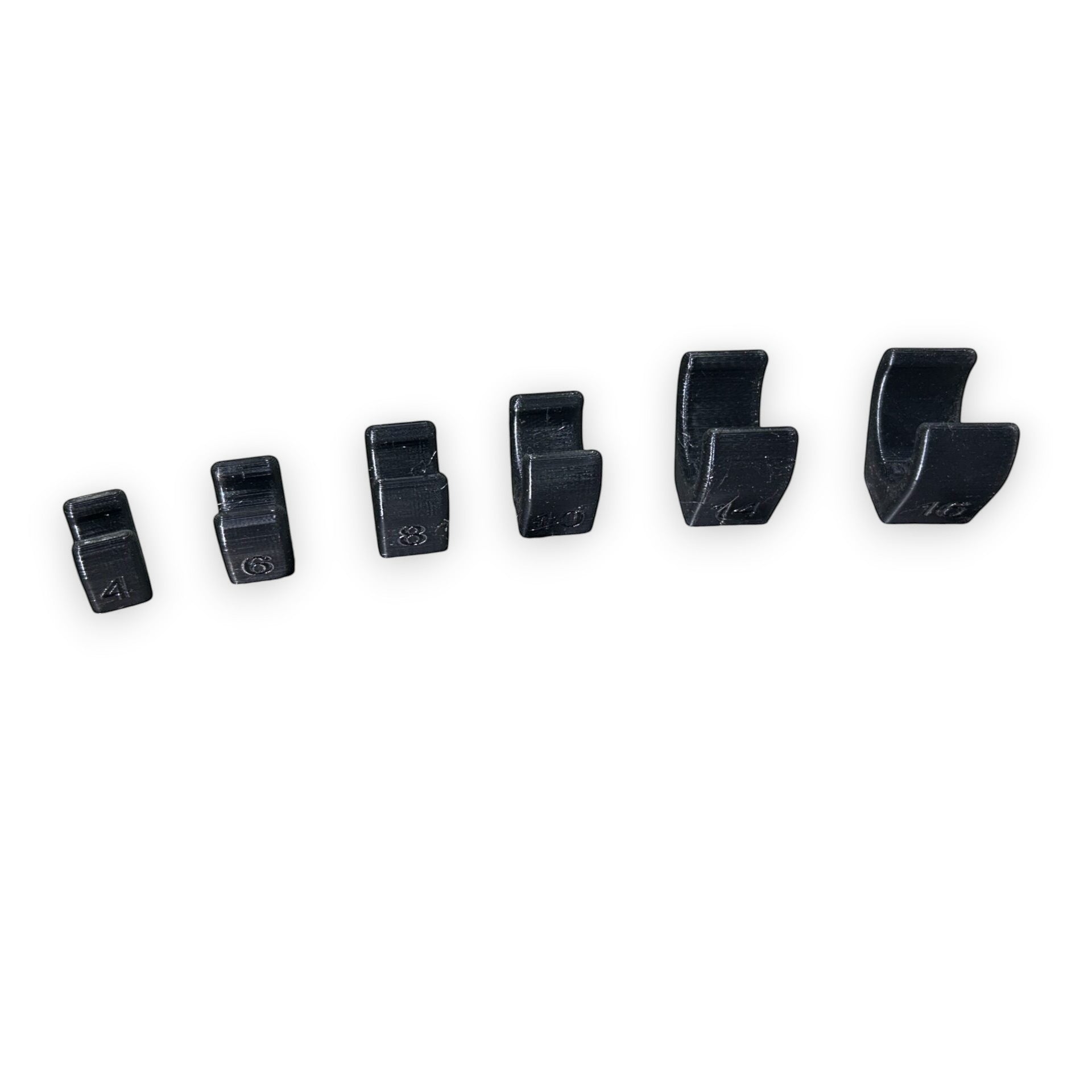 Henderson Race Shop Store black V-base AN hose clamps in various sizes for secure automotive plumbing organization.