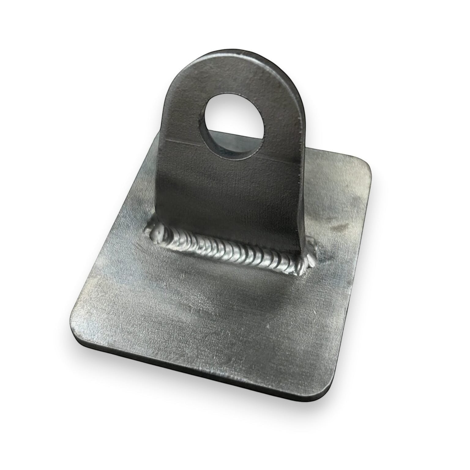 Henderson Race Shop Store weld-in steel floor mount for 5-point racing harness submarine belt with 1/2 inch hole.