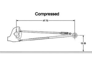 Henderson Race Shop Store single wheelie bar technical diagram showing compressed spring slider and dimensions