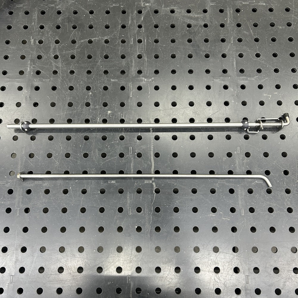 Henderson Race Shop Store window net mount kit with stainless steel rods, quick-release pin, and tube saddle.