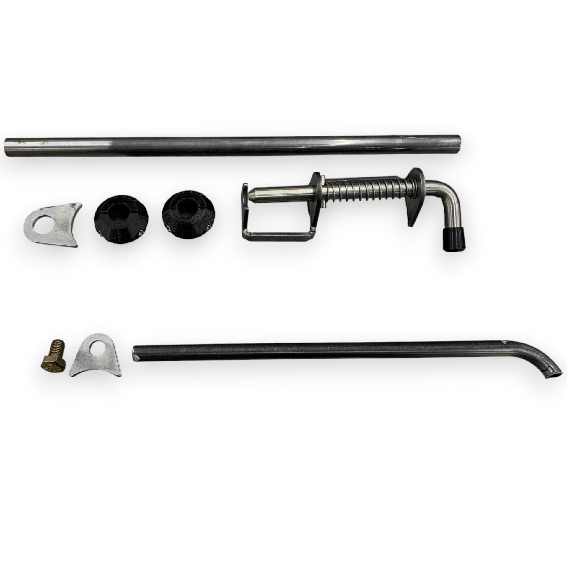 Henderson Race Shop Store window net mount kit with stainless steel rods, quick-release pin, and mounting hardware.